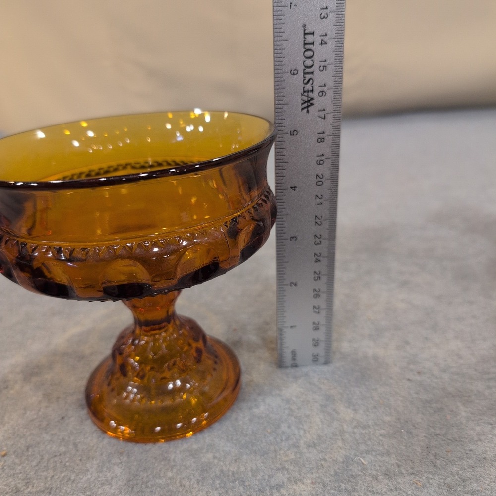 Indiana Glass Co Amber Kings Crown Thumbprint Compote Candy Dish MCM Glassware - Picture 4 of 6